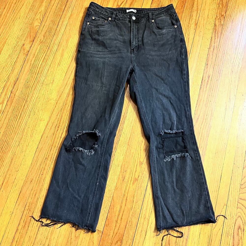 Avec Les Filles Jeans Womens 30 Boot Cut Faded Black Denim Distressed Crop